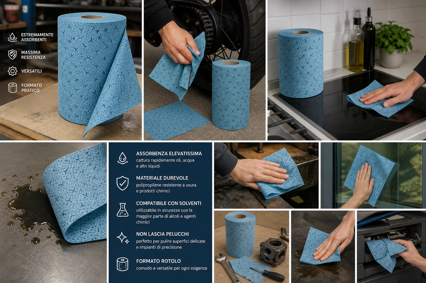 Panno di Pulizia Riutilizzabile Extra Assorbente – Rotolo Blu per Uso Professionale