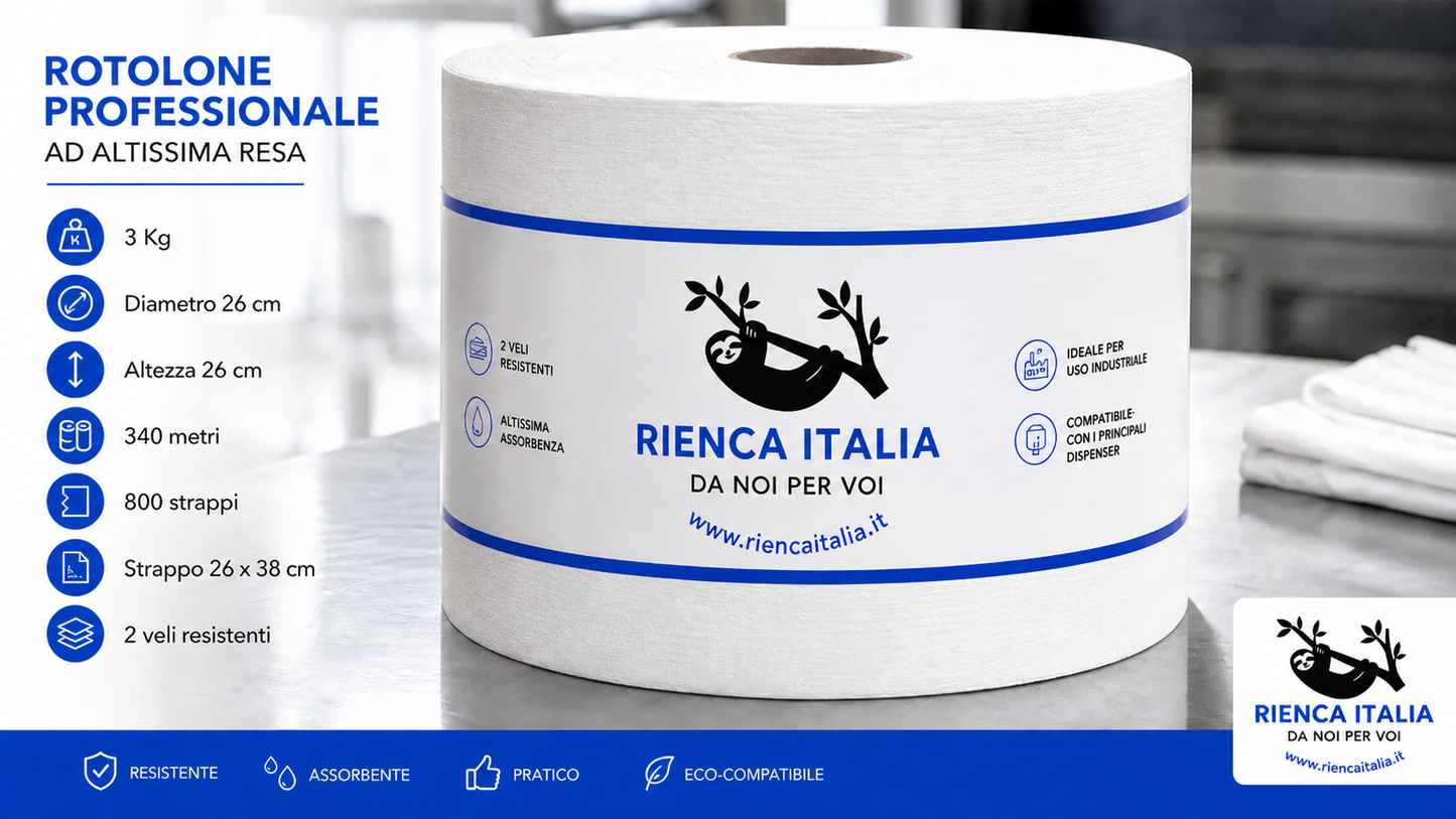 Rotolone Professionale XXL 340 Metri – 2 Veli Alta Resa