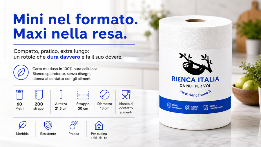 Rotolo Multiuso in Pura Cellulosa 60 Metri – Compatto e Alta Resa