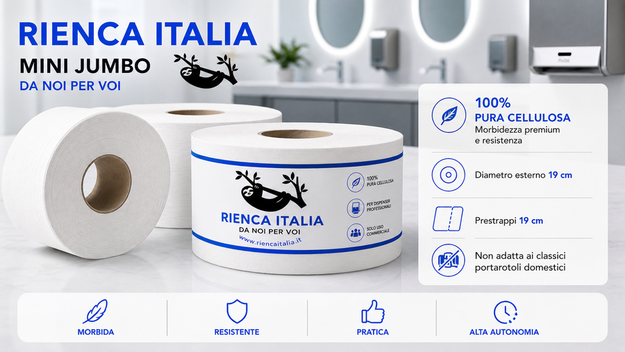 Carta Igienica Mini Jumbo 100% Pura Cellulosa – Alta Autonomia per Dispenser Professionali