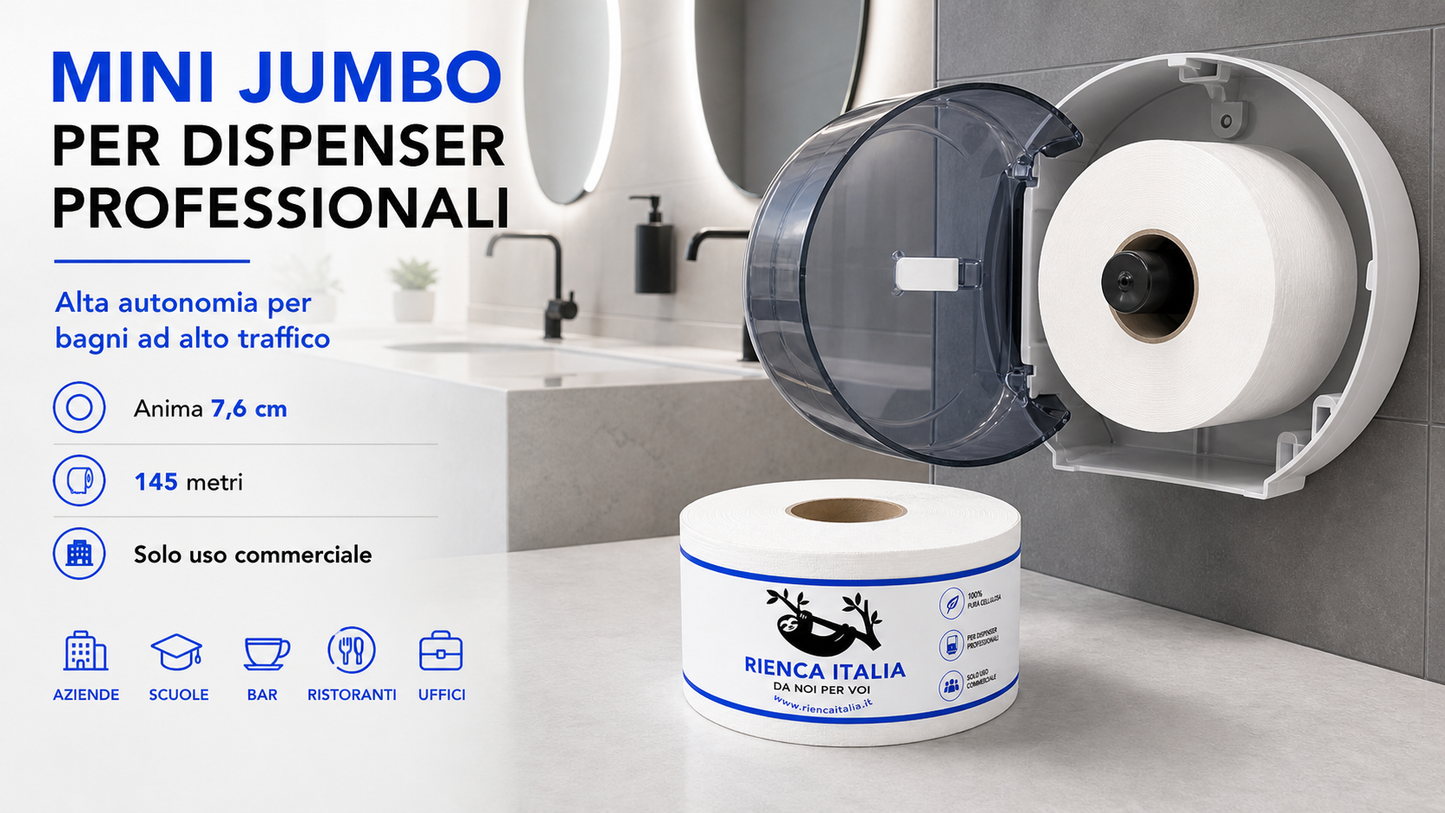Carta Igienica Mini Jumbo 100% Pura Cellulosa – Alta Autonomia per Dispenser Professionali