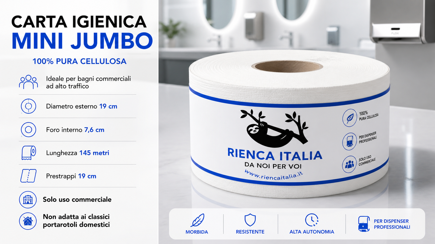 Carta Igienica Mini Jumbo 100% Pura Cellulosa – Alta Autonomia per Dispenser Professionali